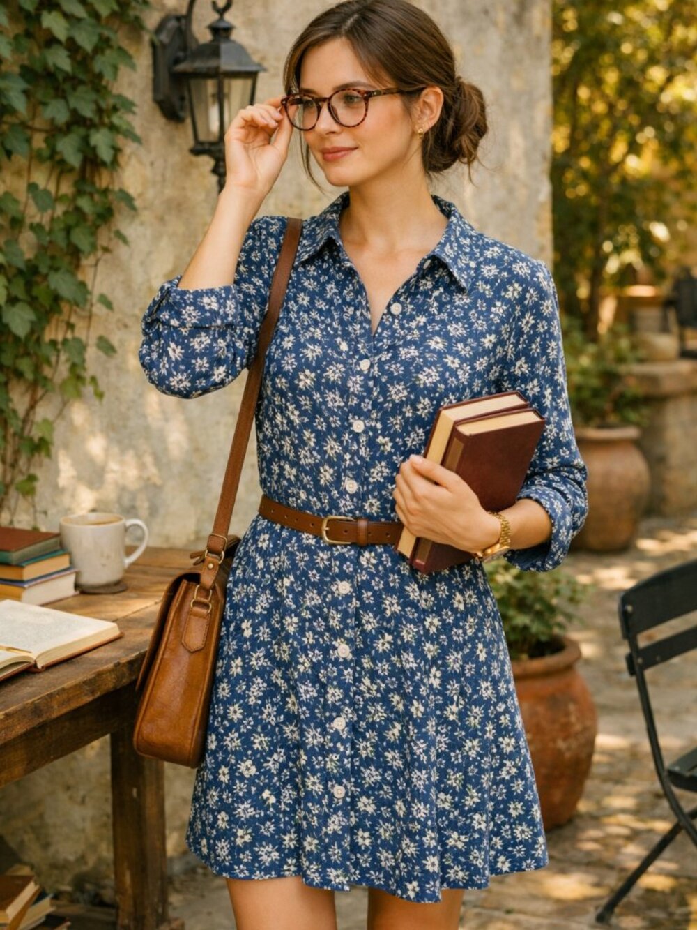American Eagle Long Sleeved Ribbed Button down Soft Shirt Blue Floral Dress  L